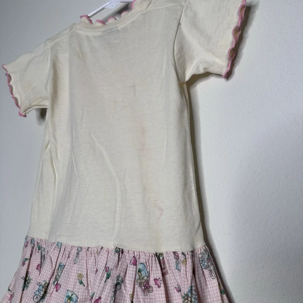 Vintage 90s Girls Easter Outfit Dress Size 2-4 Years Bunny Pink Gingham USA Rare